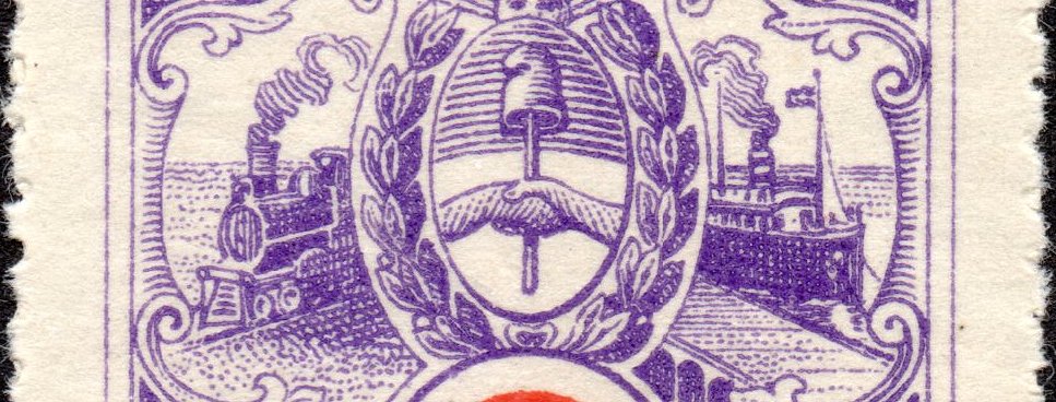 Argentina Bahia Blanca 1913 Revenue Stamps with steam train in design - detail